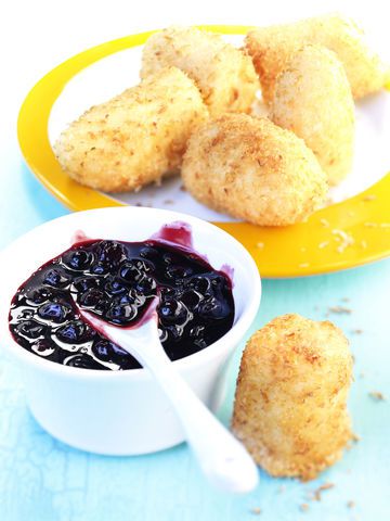 Pépites de Bananes avec compote de myrtilles